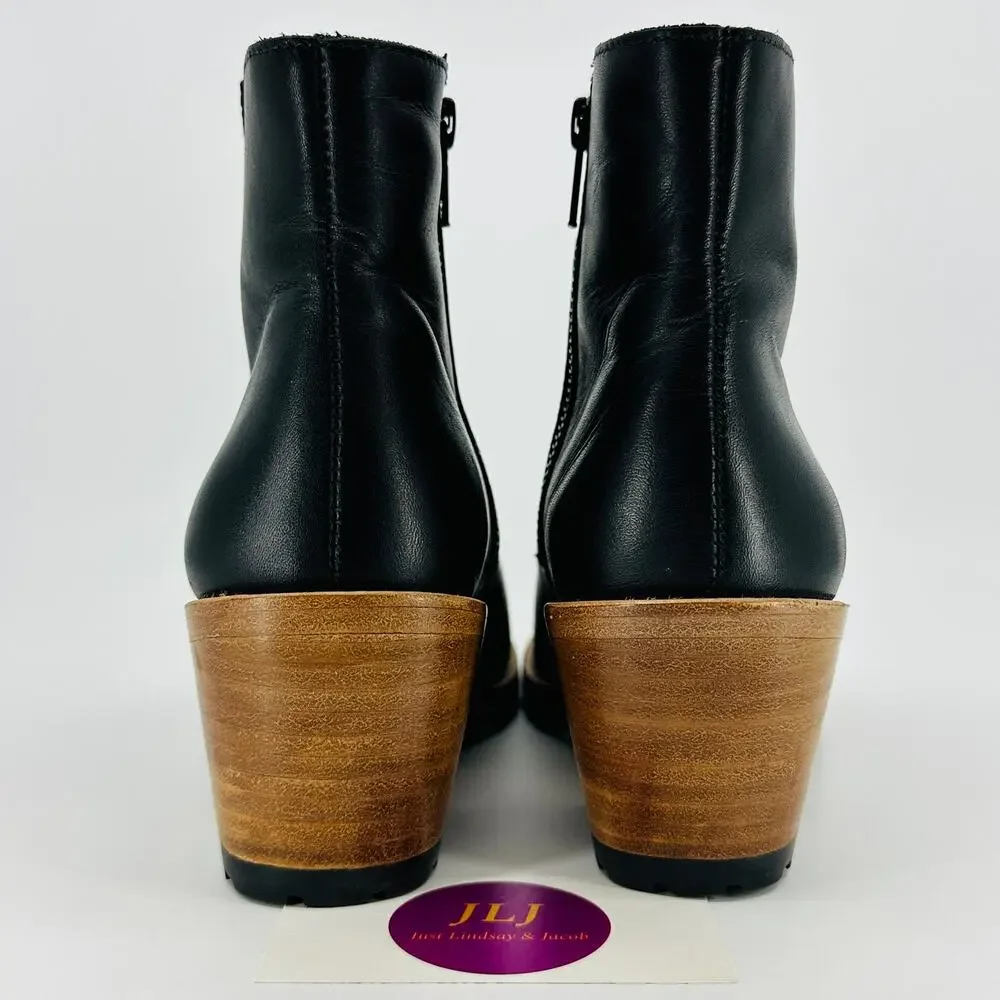 Patina Portland Leather Women's Black Leather Side Zip Heeled Ankle Boots Size 8